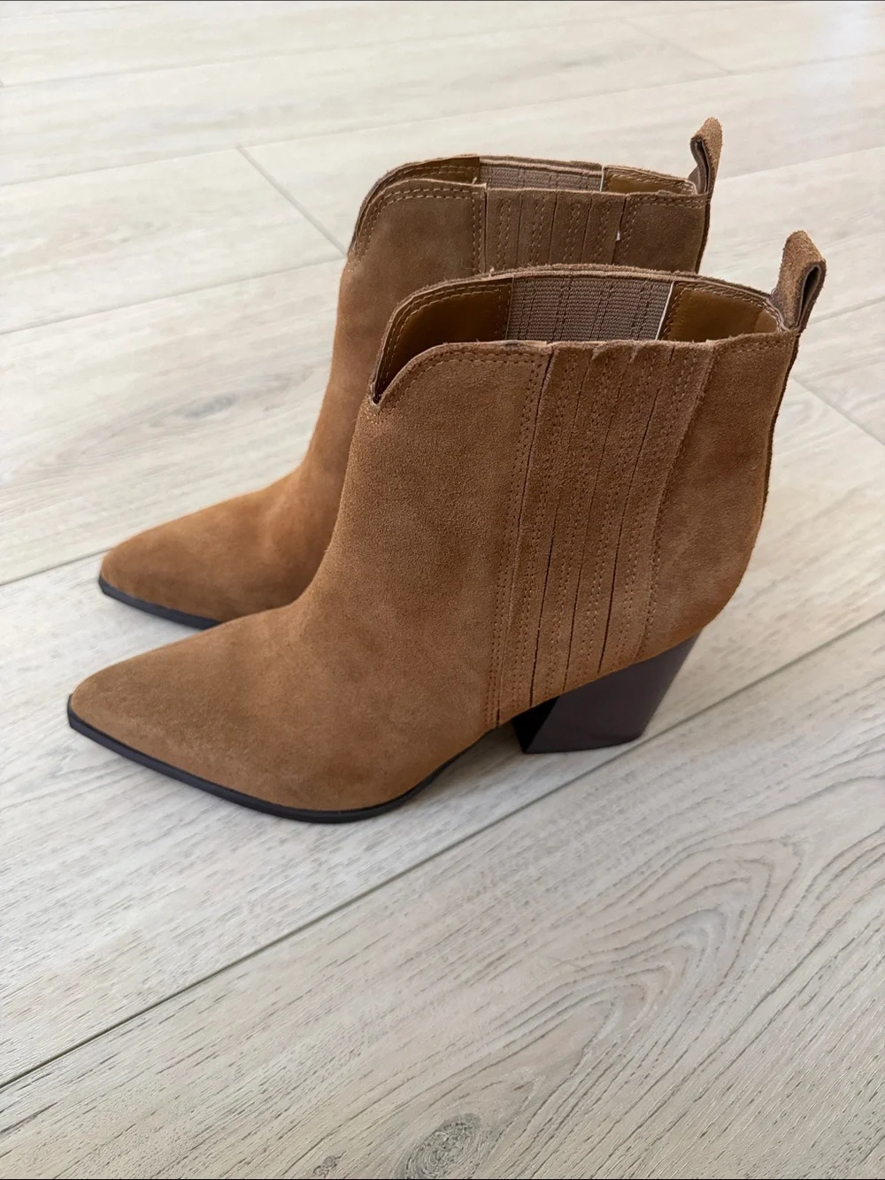Marc Fisher Tan Suede Pointed Toe Ankle Booties